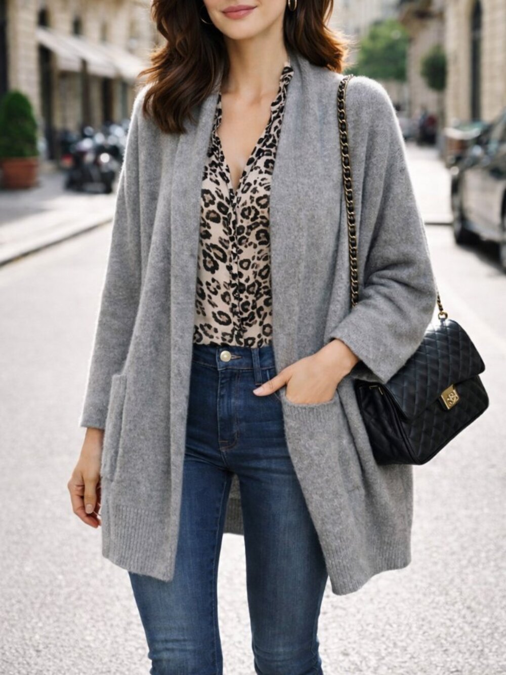 NWT Vince Open Shawl Lapel Cardigan Sweater, Large, Grey Soft